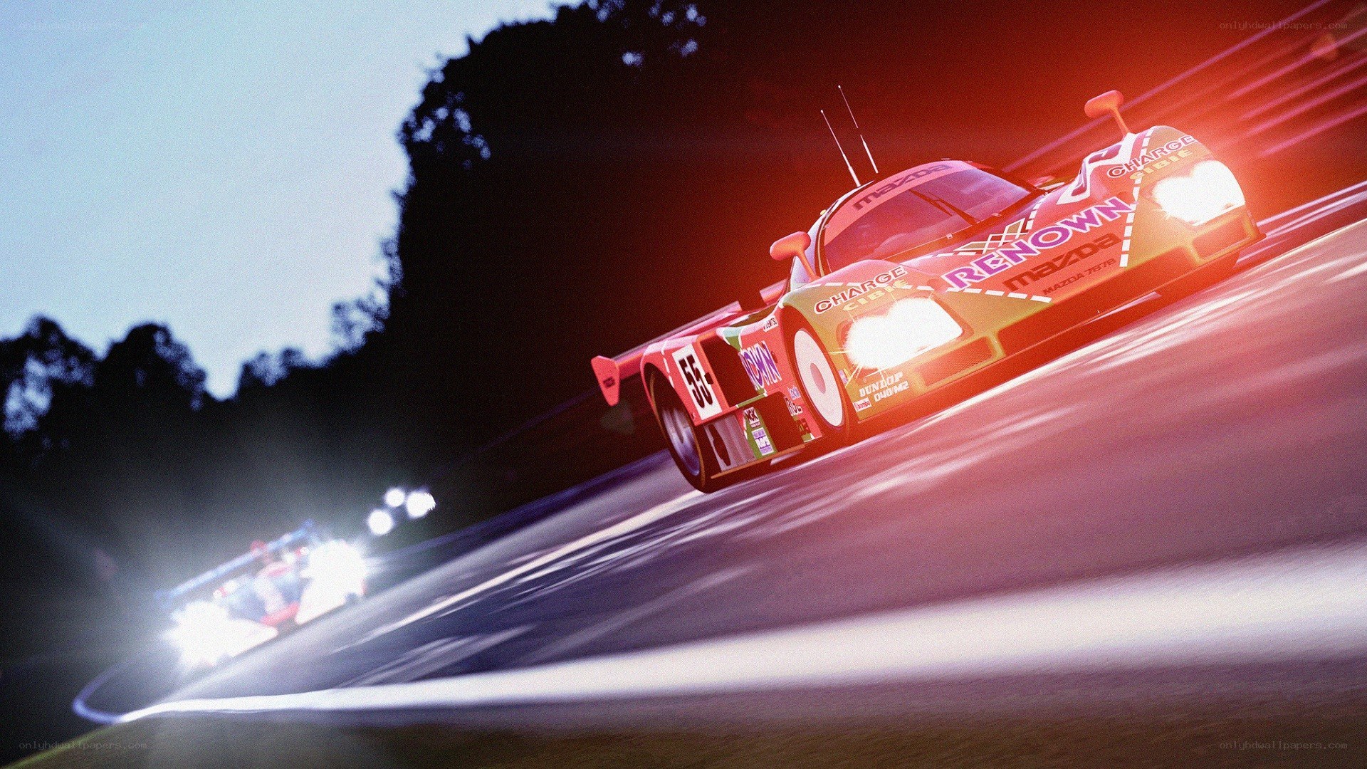 Mazda race car at night