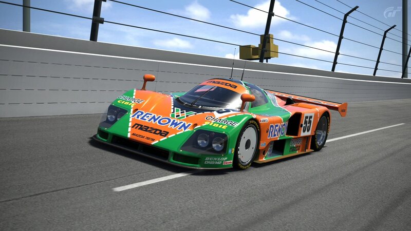 Mazda Race Car — Green, Dynamic, Afternoon, 3d Render, Race Track, Safety Barrier