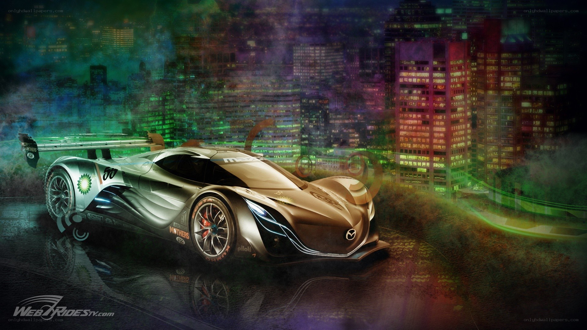 Mazda race car in city