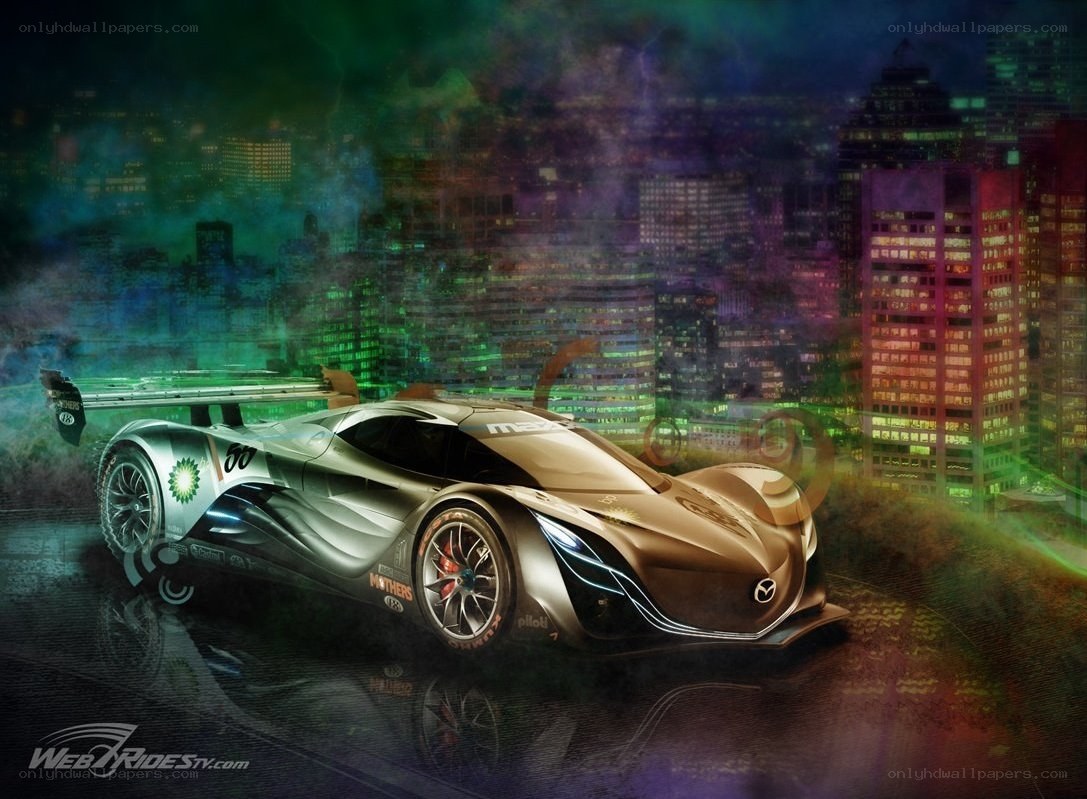 Mazda race car in city