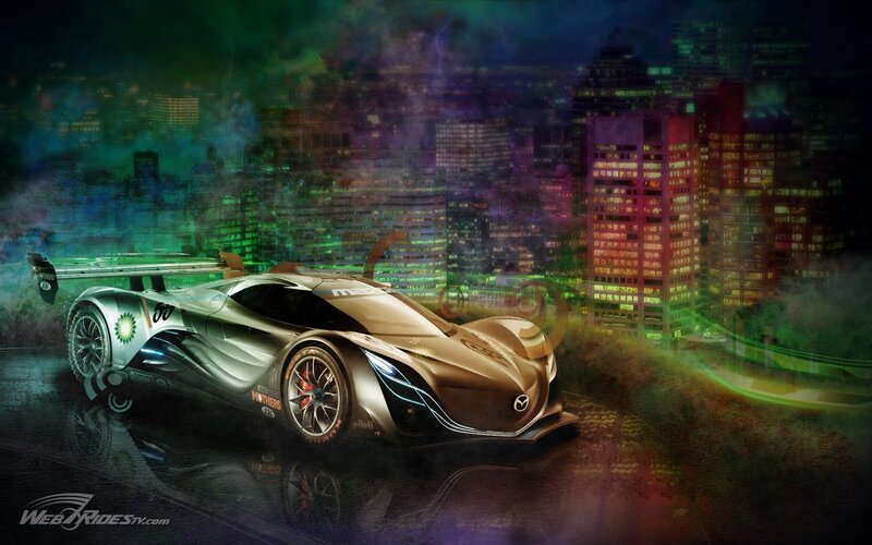 Mazda race car in city