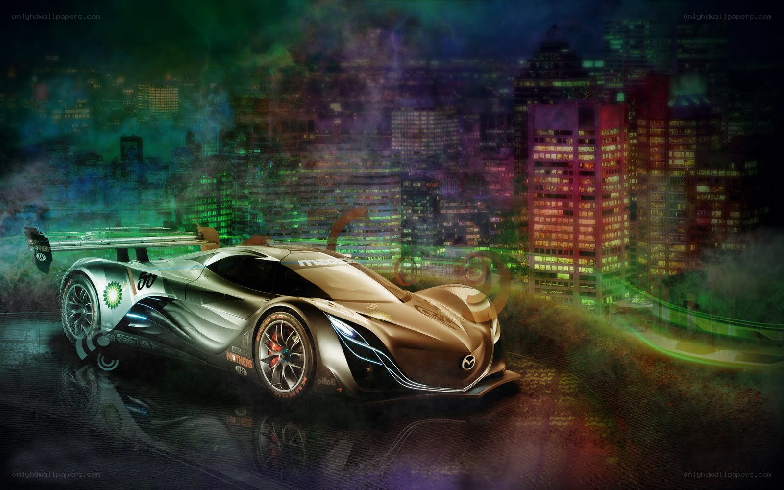 Mazda race car in city