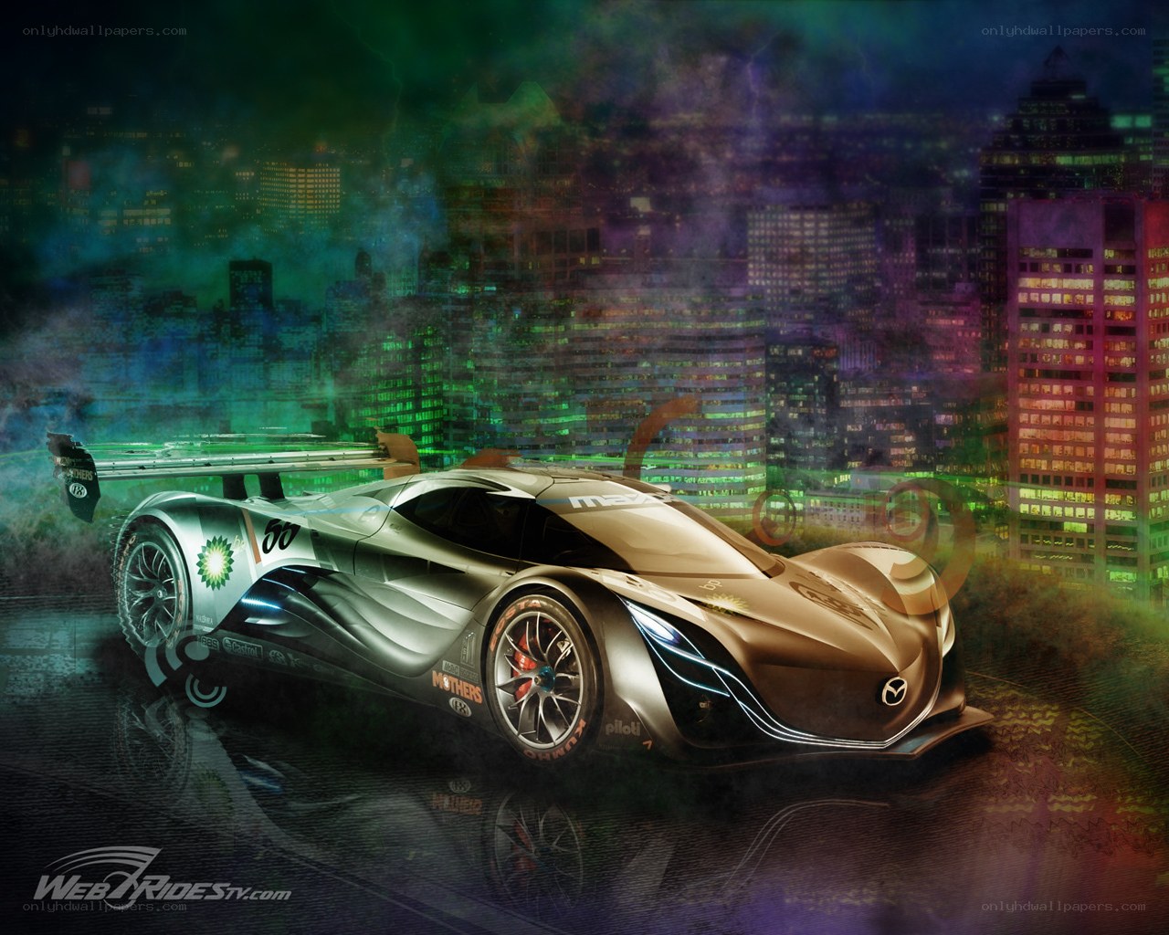 Mazda race car in cityscape