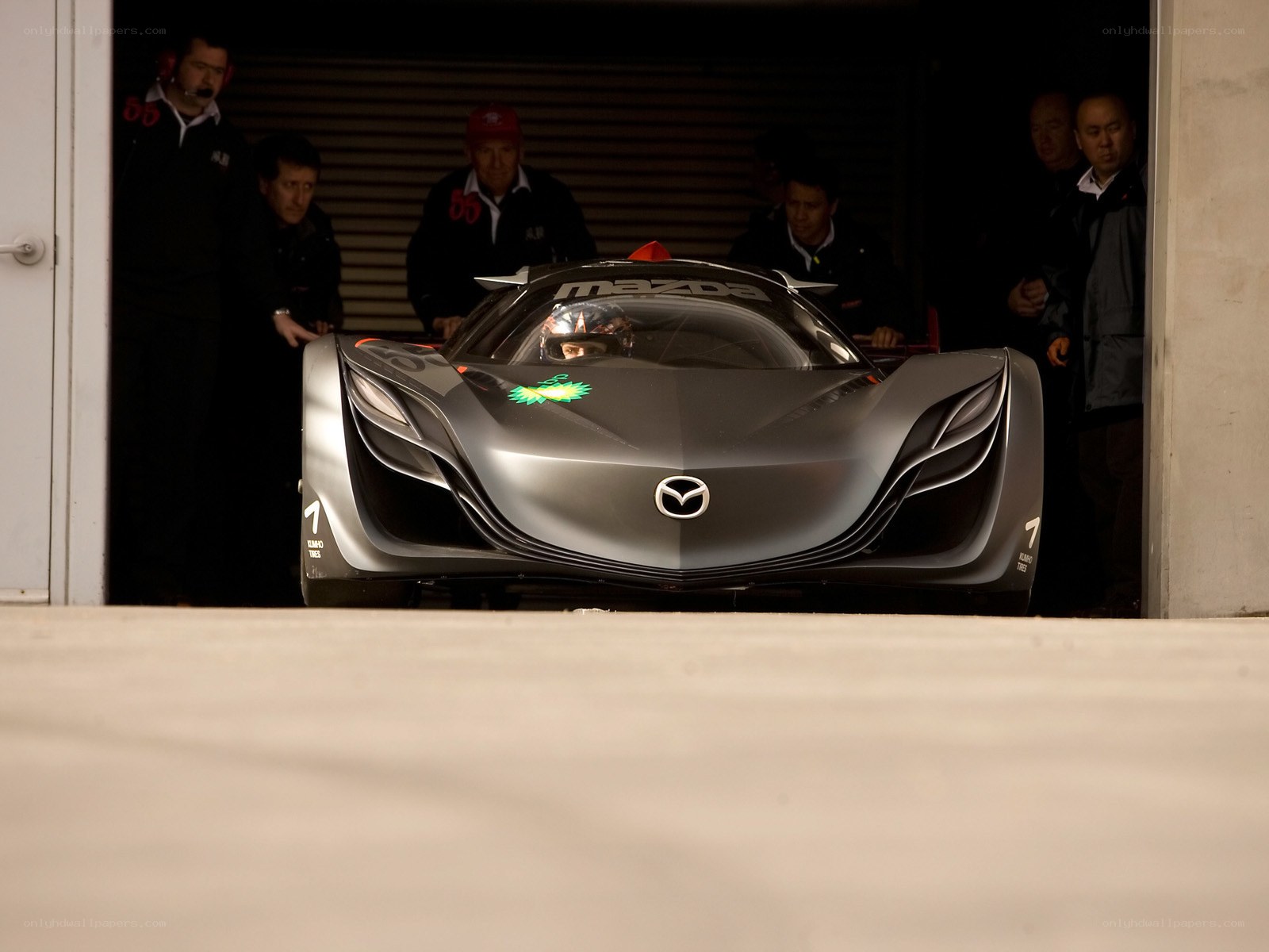 Mazda race car in garage