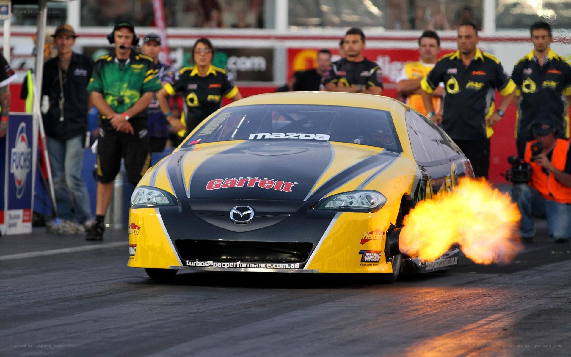 Mazda race car with flames