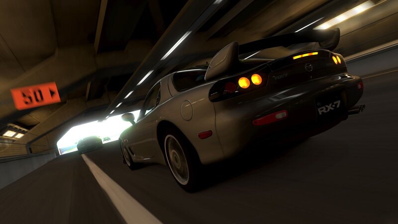 Mazda RX-7 racing in tunnel