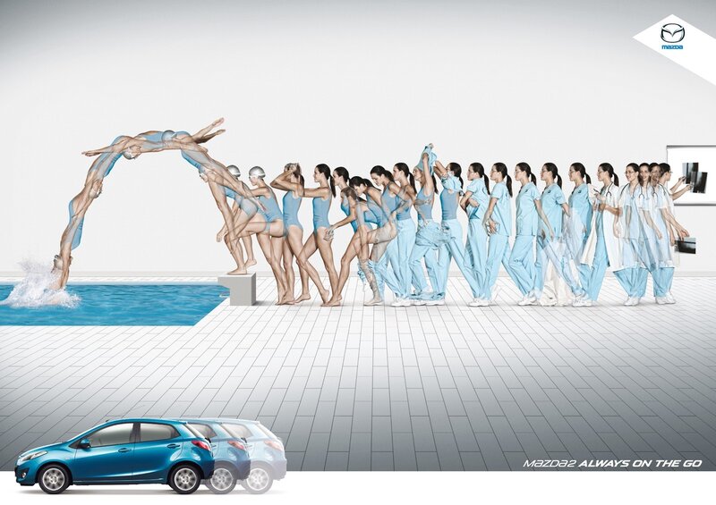 Mazda2 advertisement with synchronized swimmers
