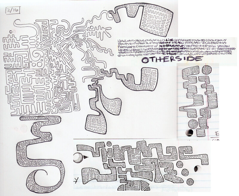 maze drawings and handwritten text