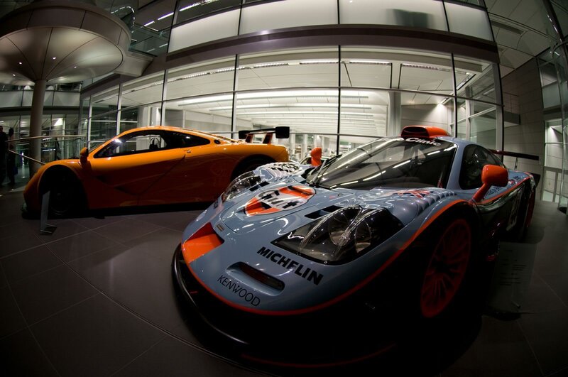 McLaren race cars on display