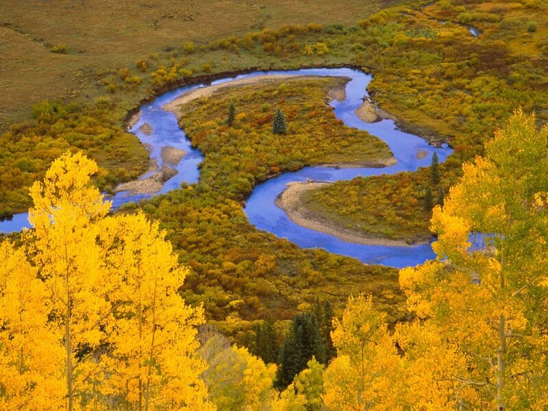 Meandering River in Autumn — Blue, Serene