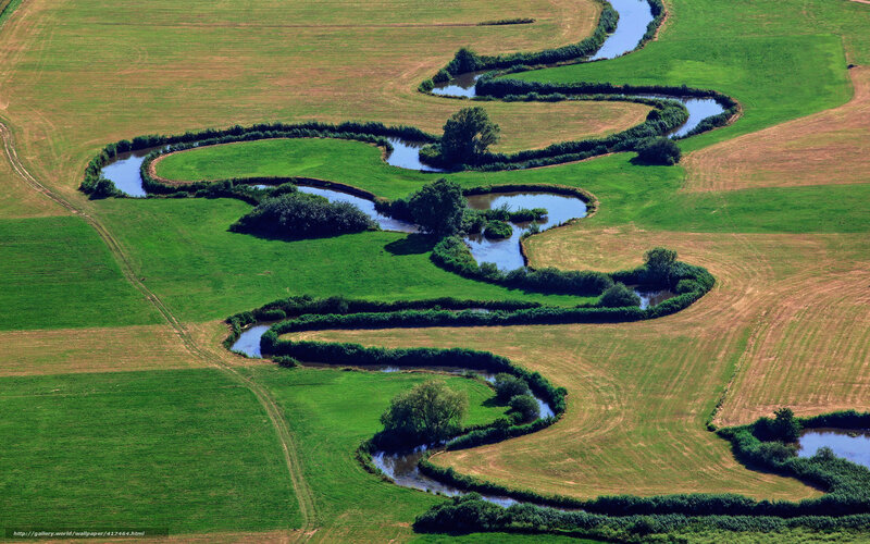 Meandering River Through Fields