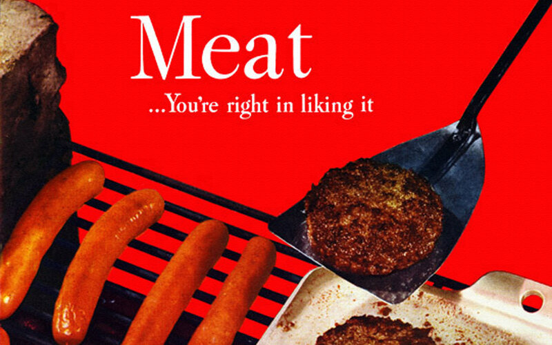 Meat advertisement with sausages and burger