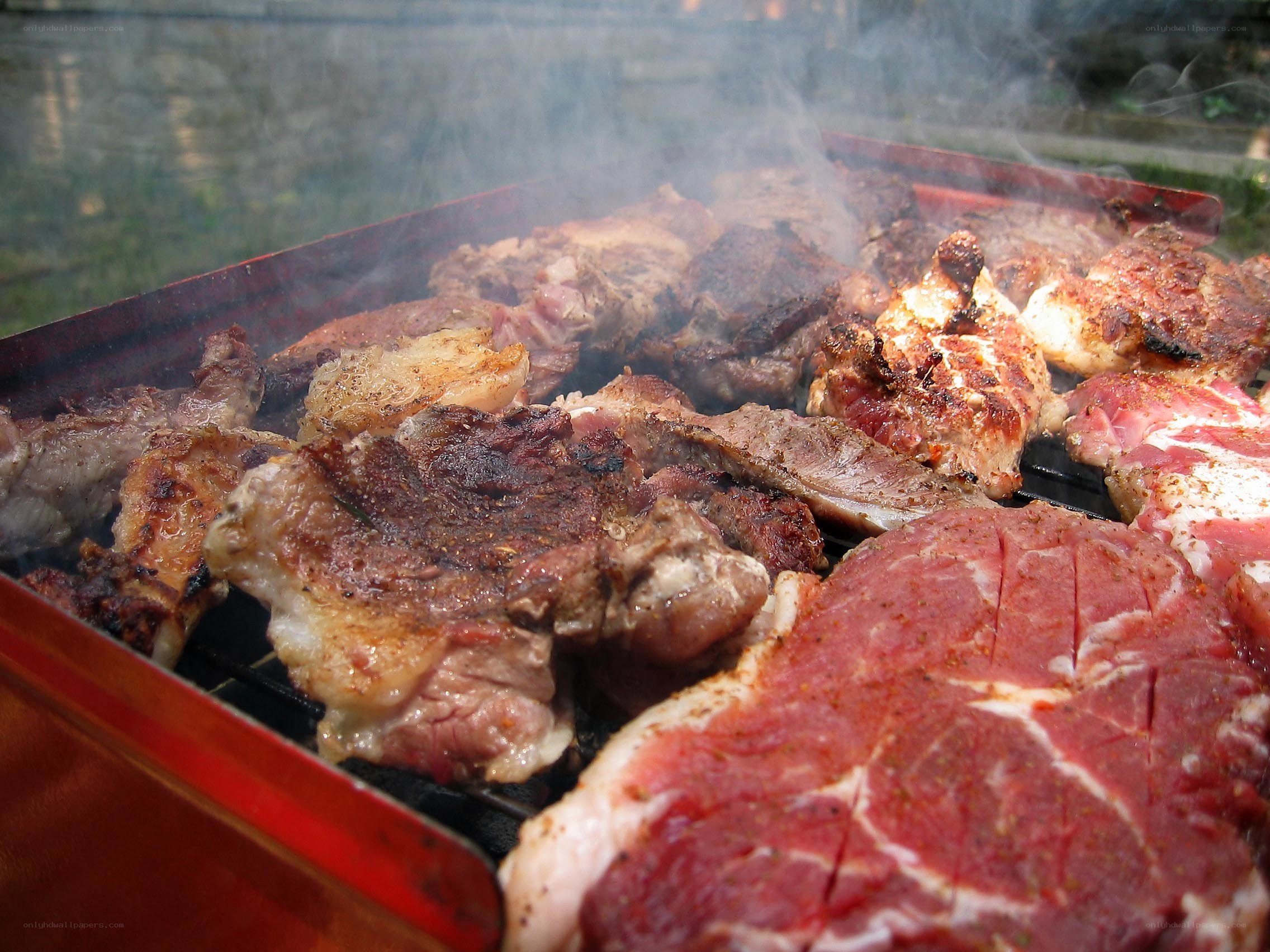 Meat grilling on barbecue