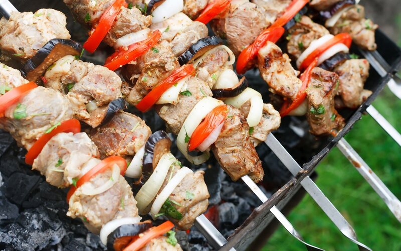 Meat Skewers on Grill — Black