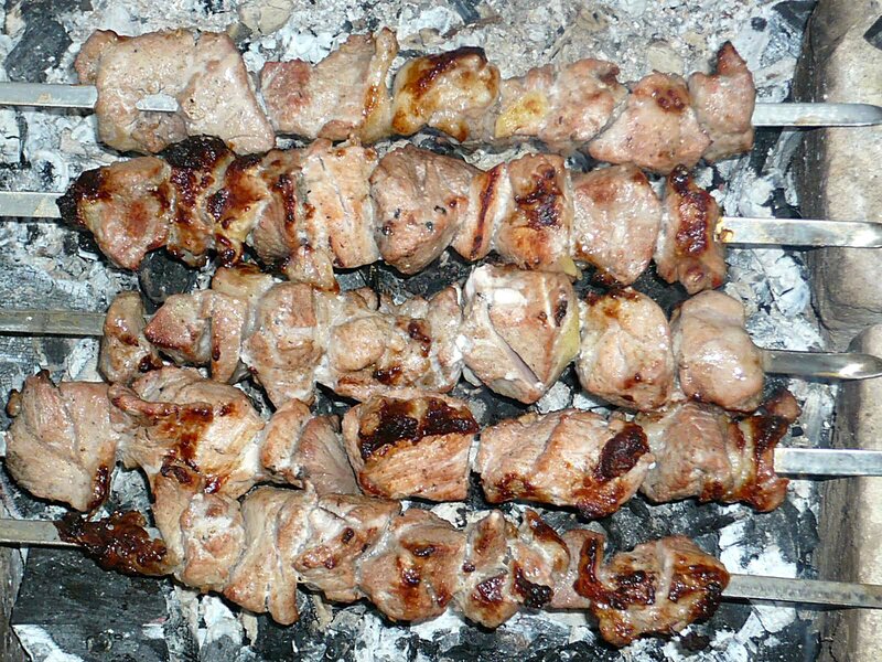 Meat Skewers on Grill