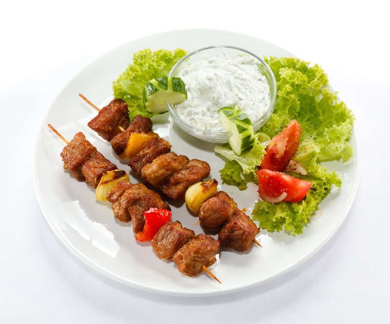 Meat Skewers with Sauce — White