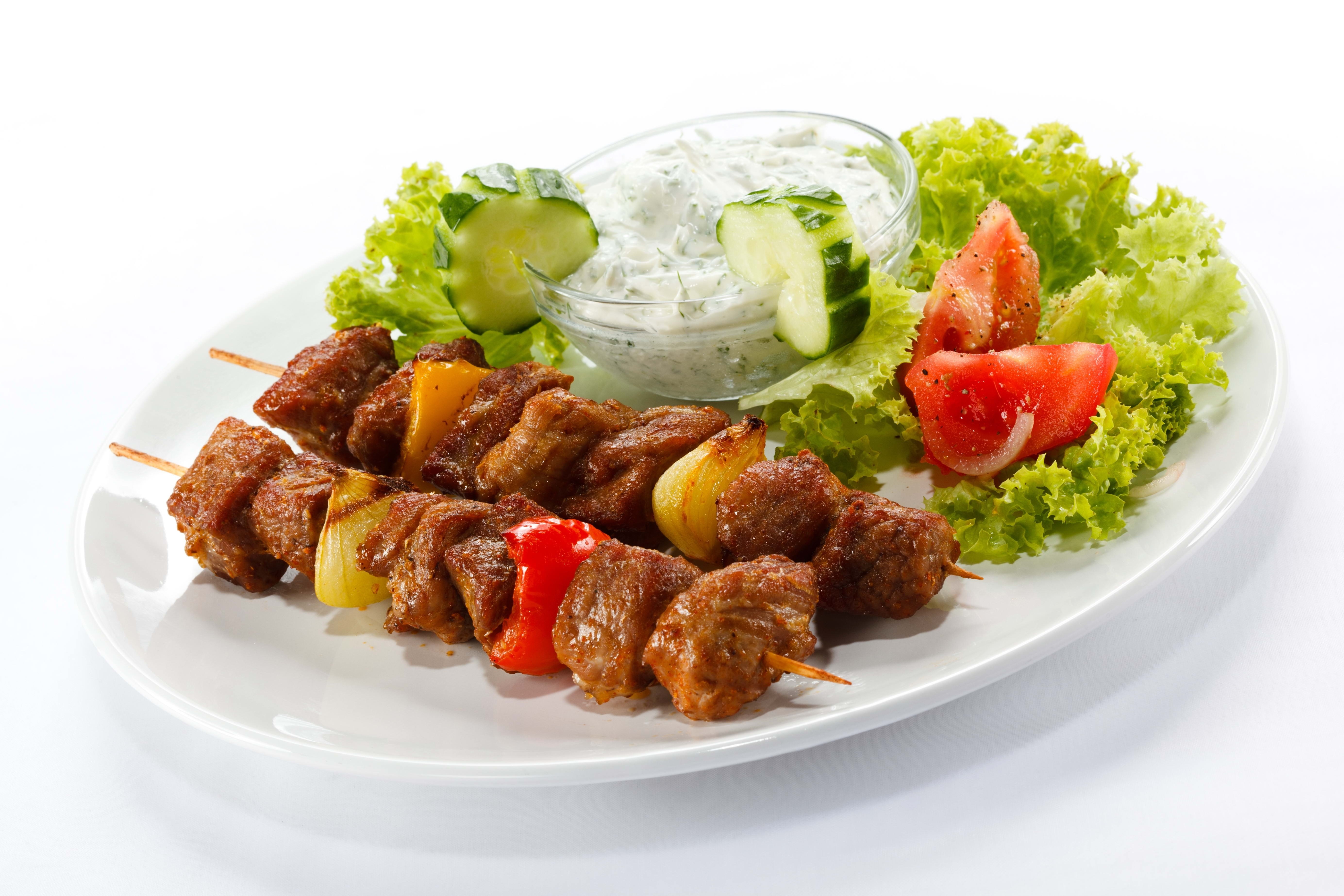 meat skewers with tzatziki