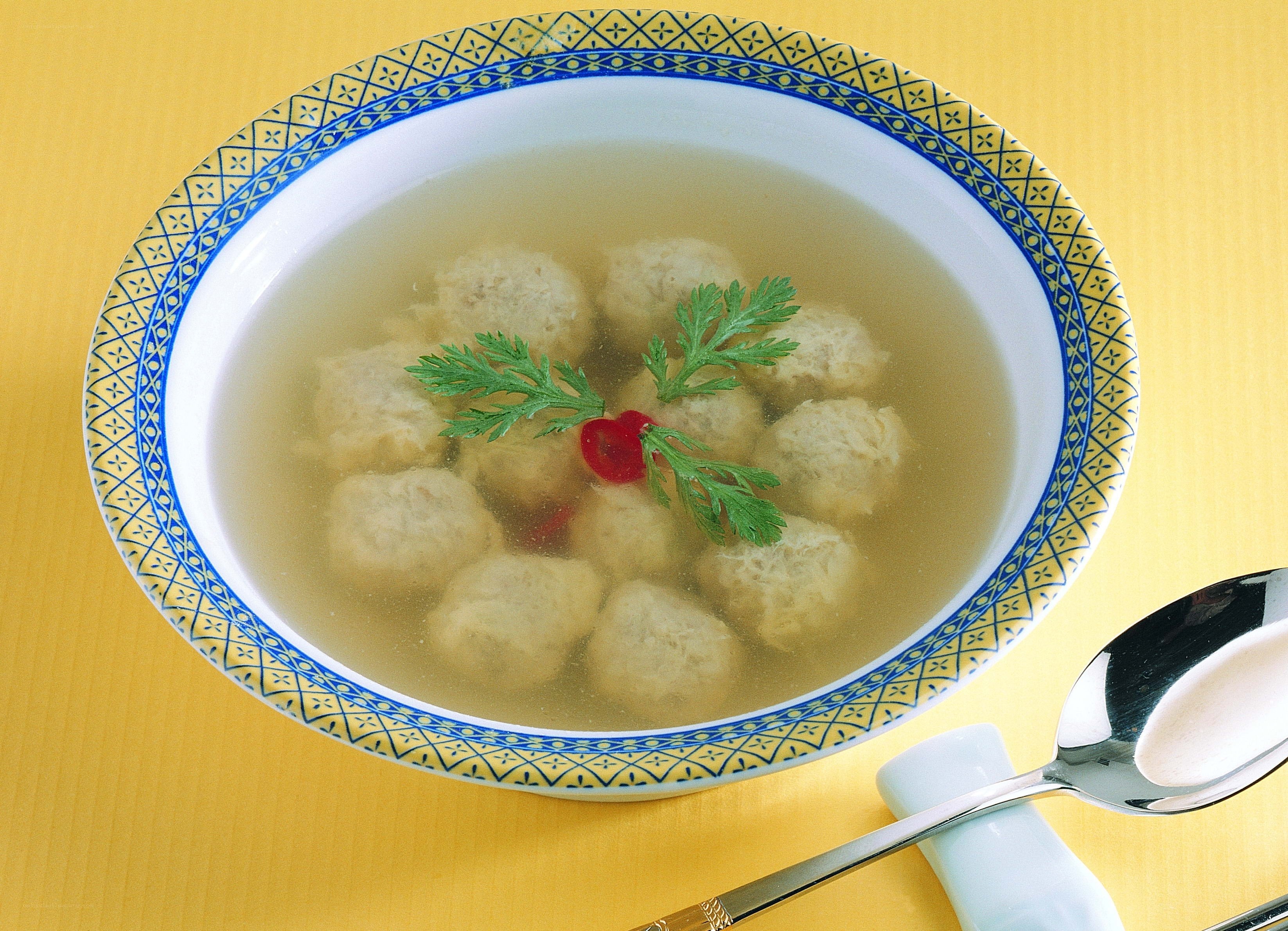 Meatball soup in a bowl
