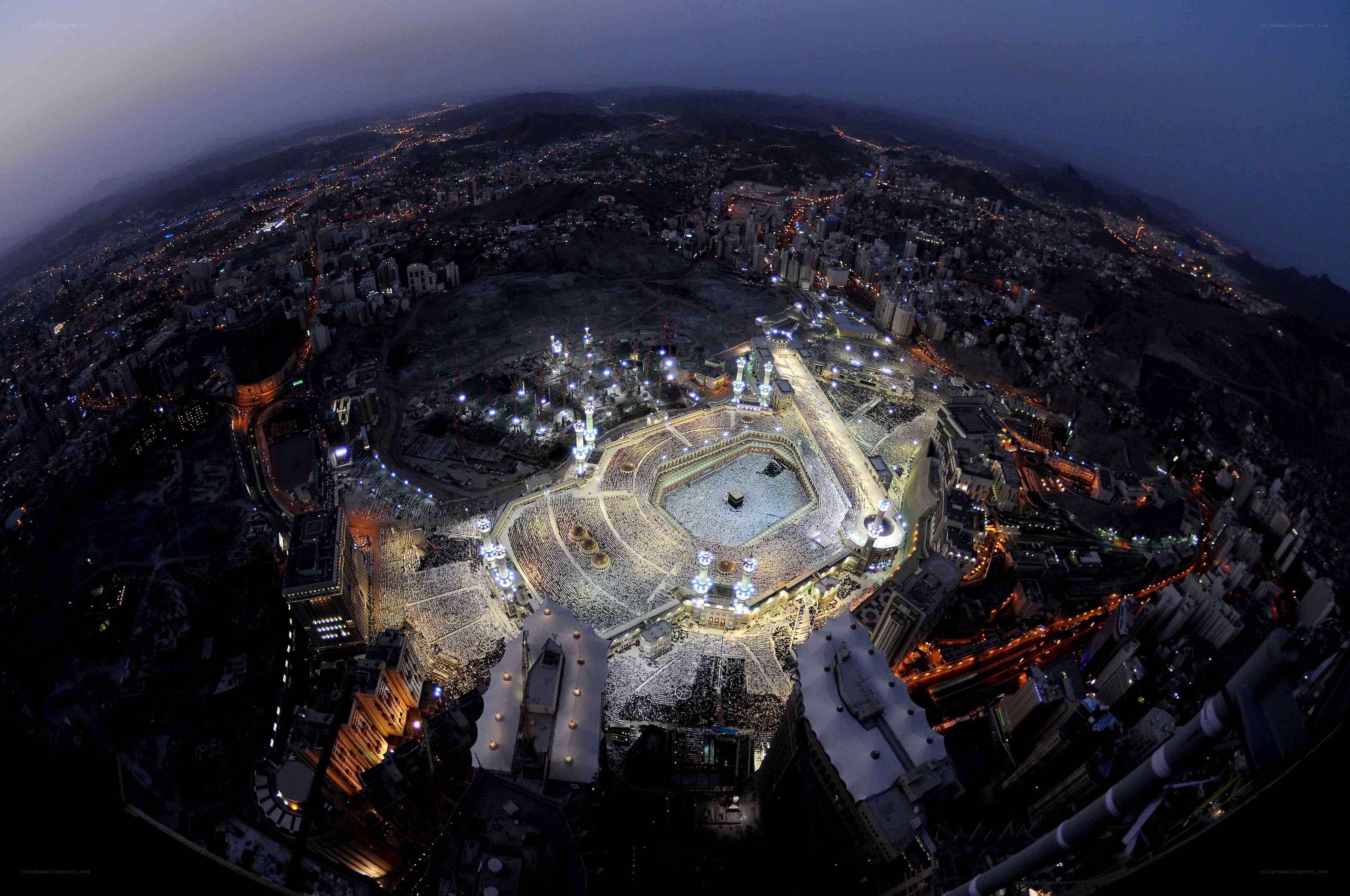 Mecca at night from above
