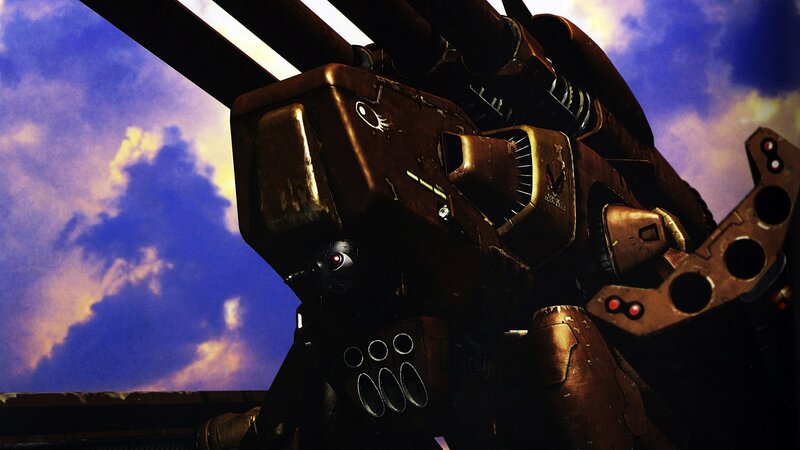 mech against cloudy sky
