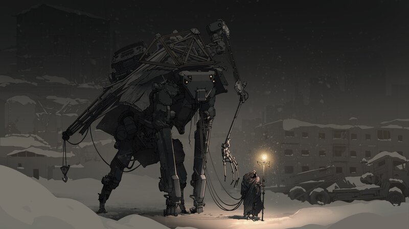 Mech and Cloaked Figure