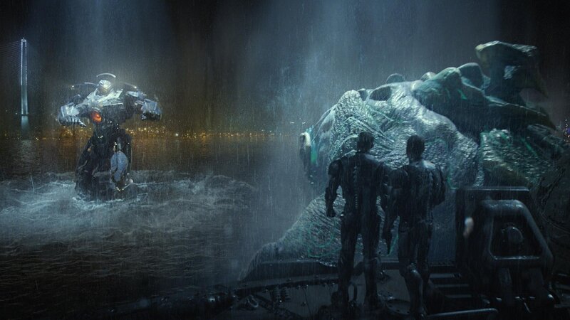 Mech and Kaiju in Rain