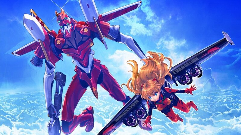 Mech and Pilot in Sky — Blue, Dramatic