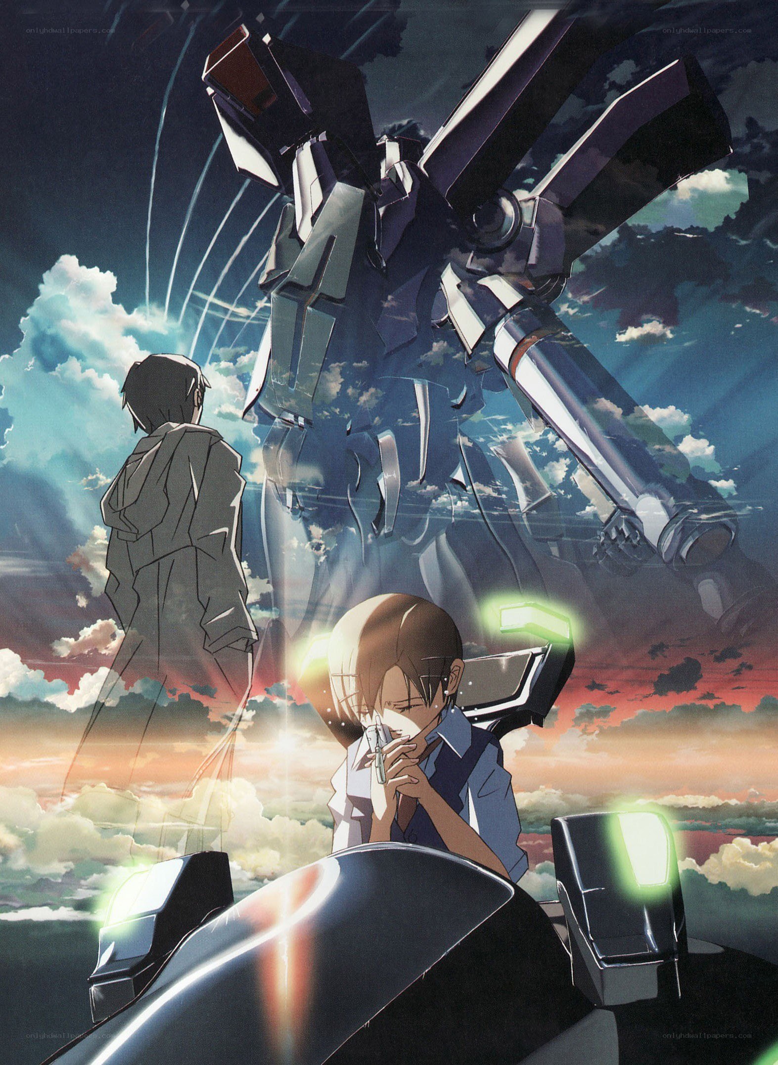 mech and pilots at sunset