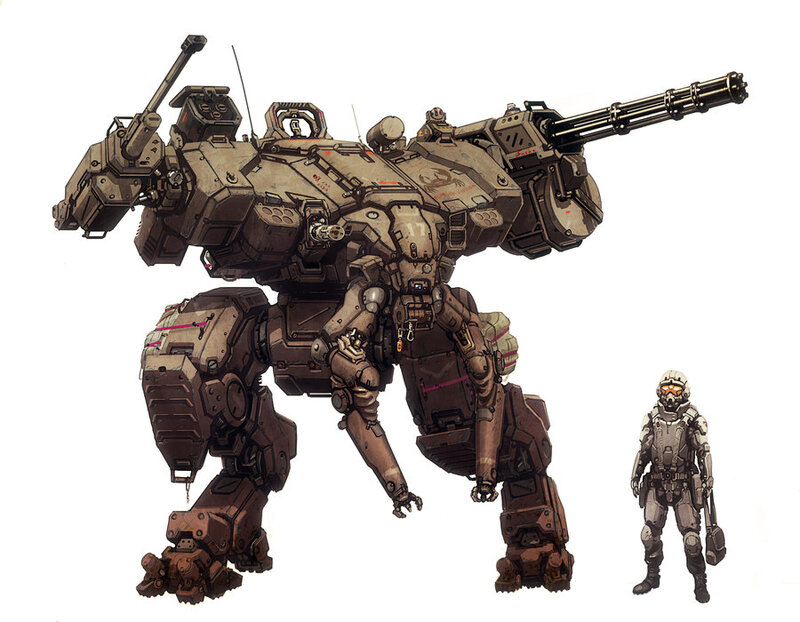 mech and soldier concept art