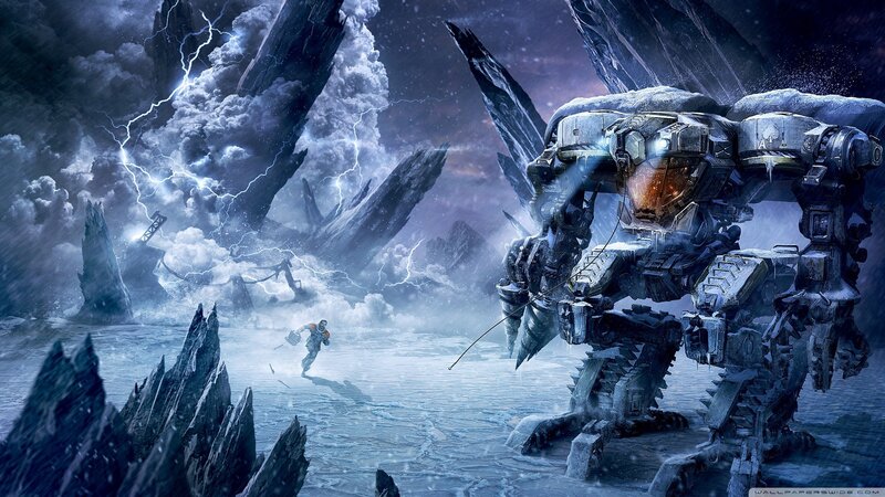 Mech and Soldier in Storm