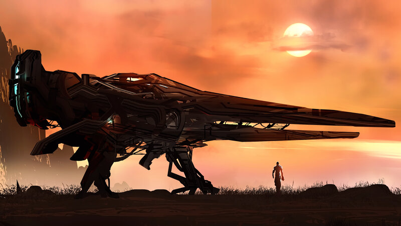 Mech and Soldier Silhouette — Orange