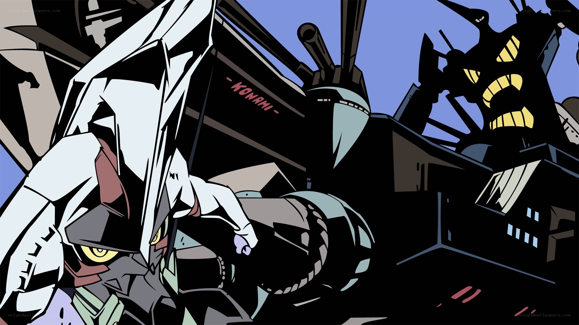 mech battle in city