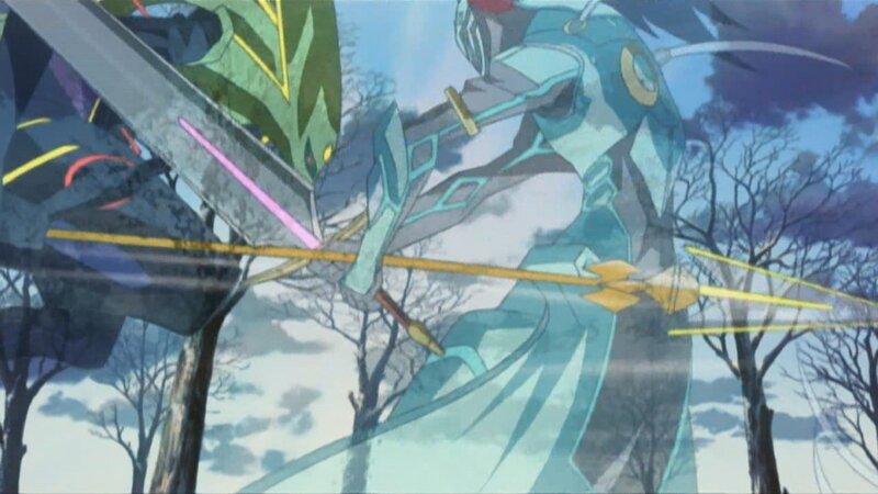 mech battle in forest