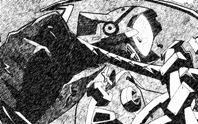 mech battle in rain