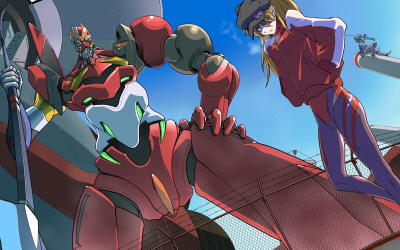 mech battle on a platform
