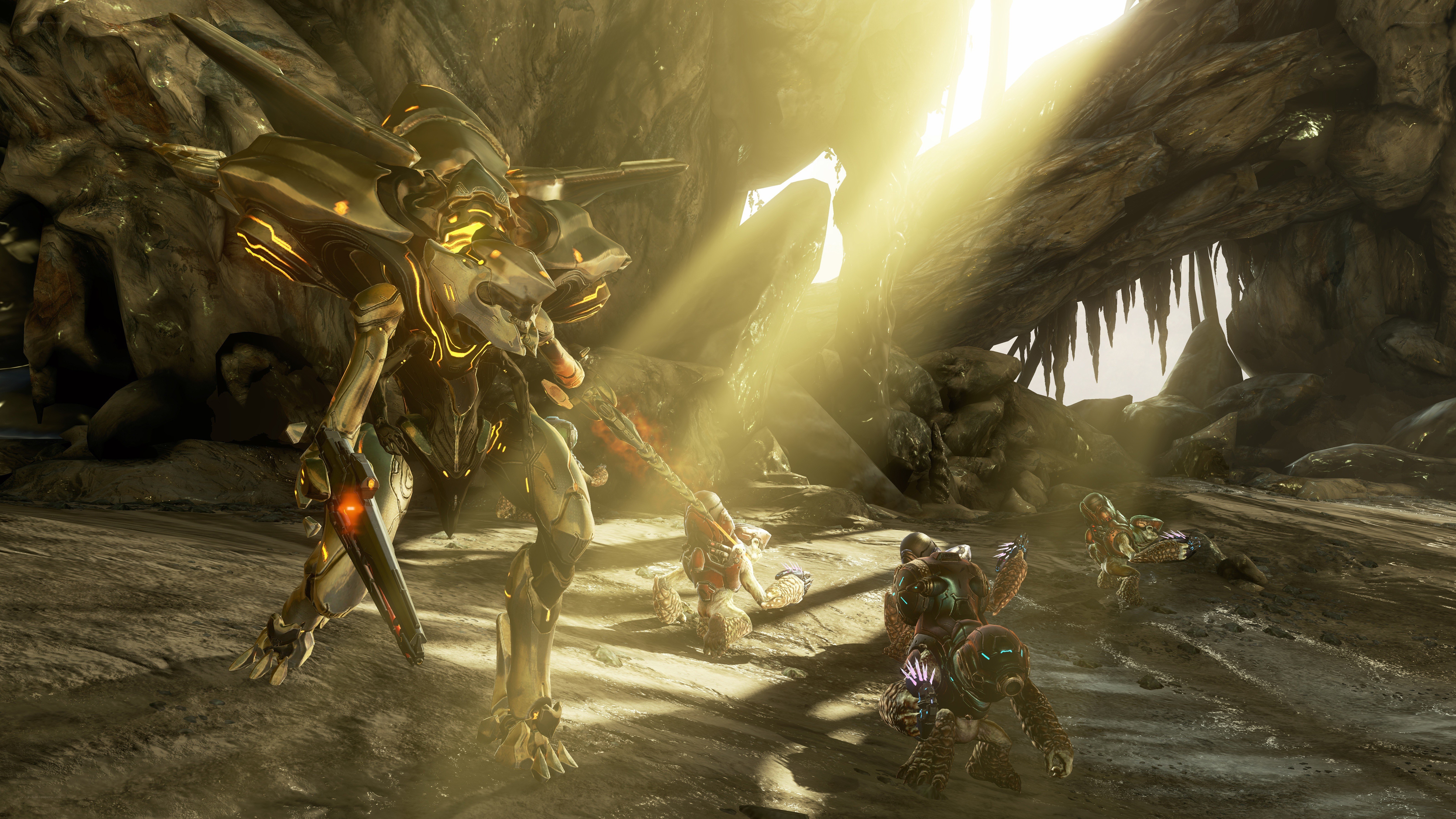 Mech combat in a cave