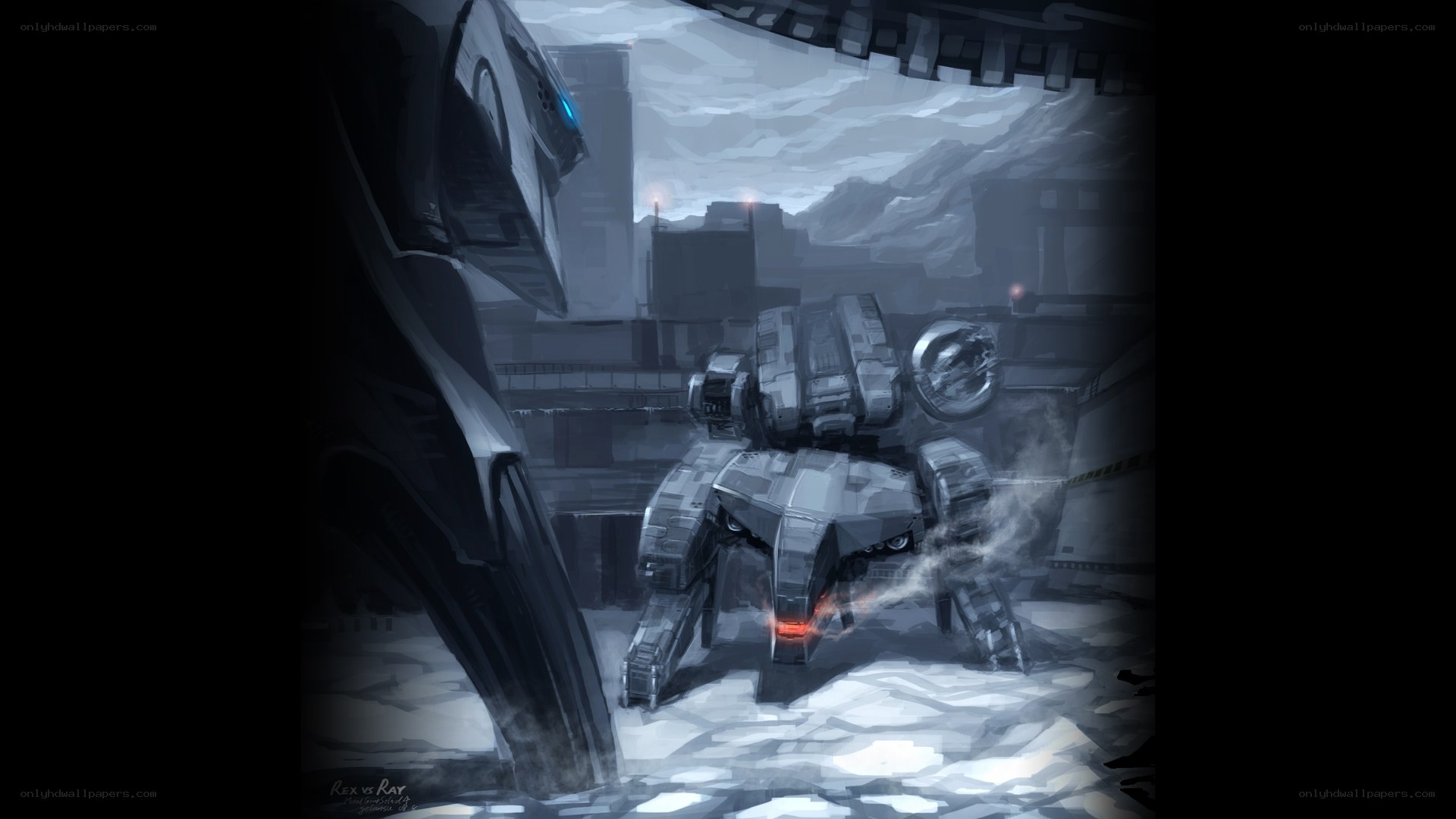 Mech combat in a ruined city