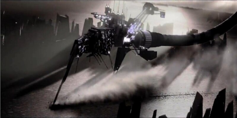 mech combat in a ruined city