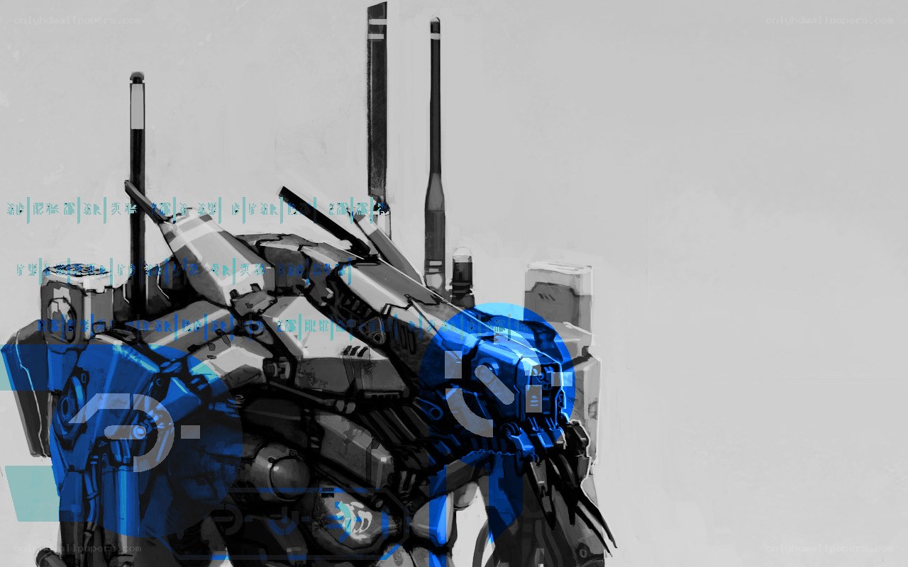 mech concept art with digital overlay