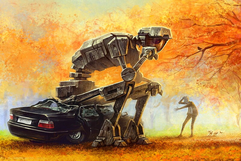 Mech Crushing Car