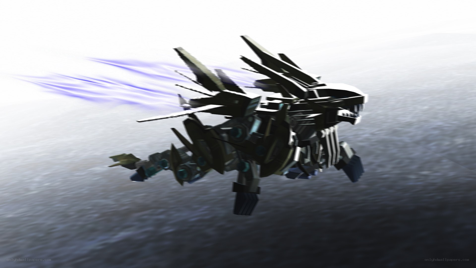 mech dragon flying over water