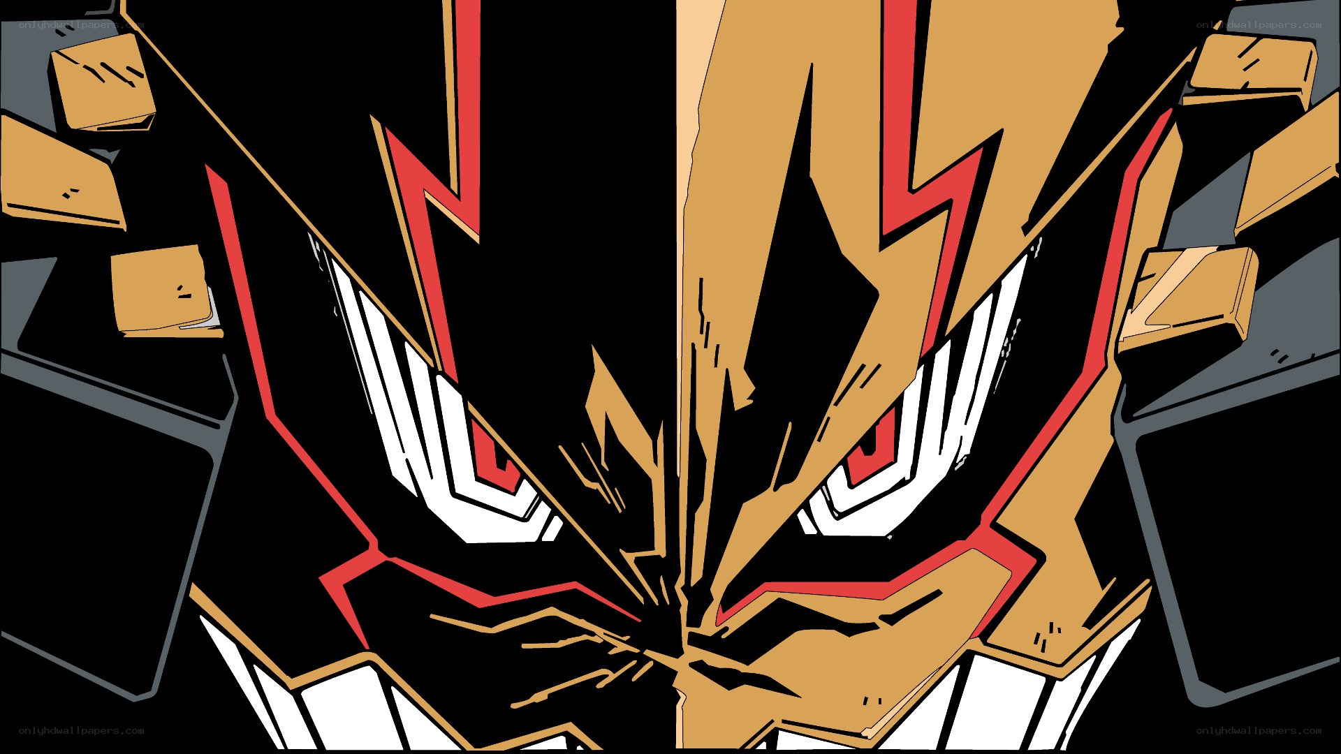 mech face with lightning eyes