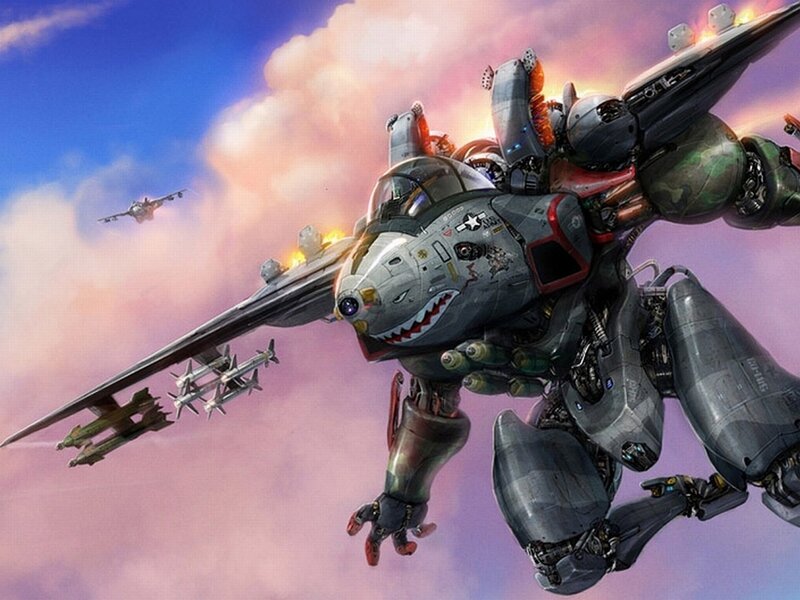 mech fighter jet in sky