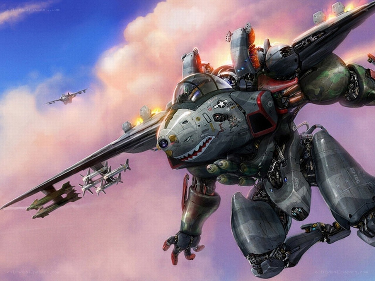 mech fighter jet in sky