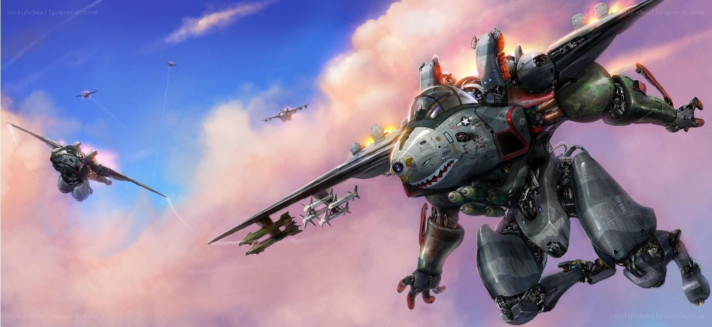 mech fighter jets in sky