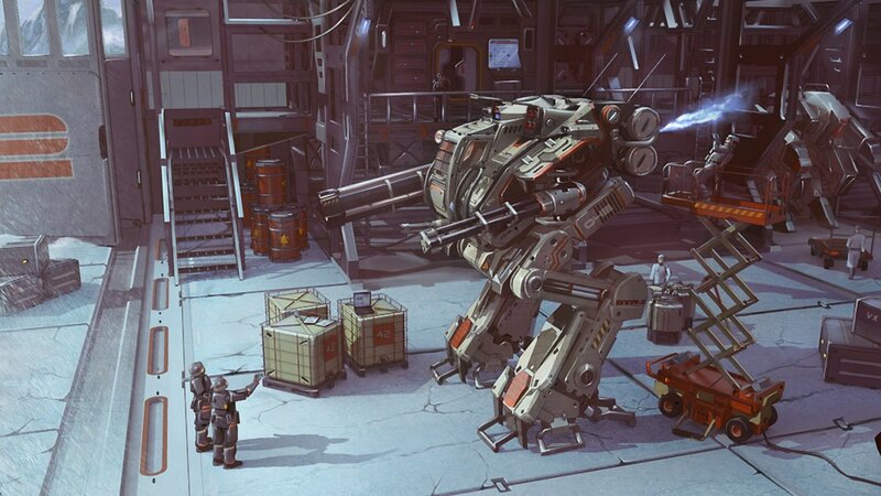 Mech in a factory