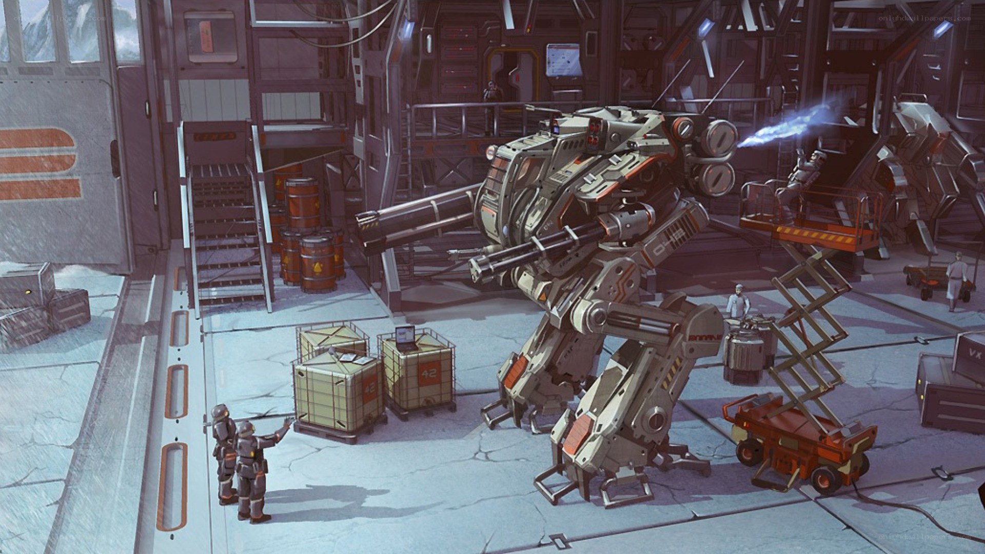 Mech in a factory