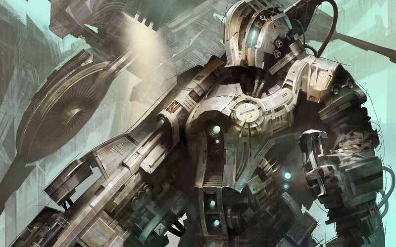 mech in a futuristic city