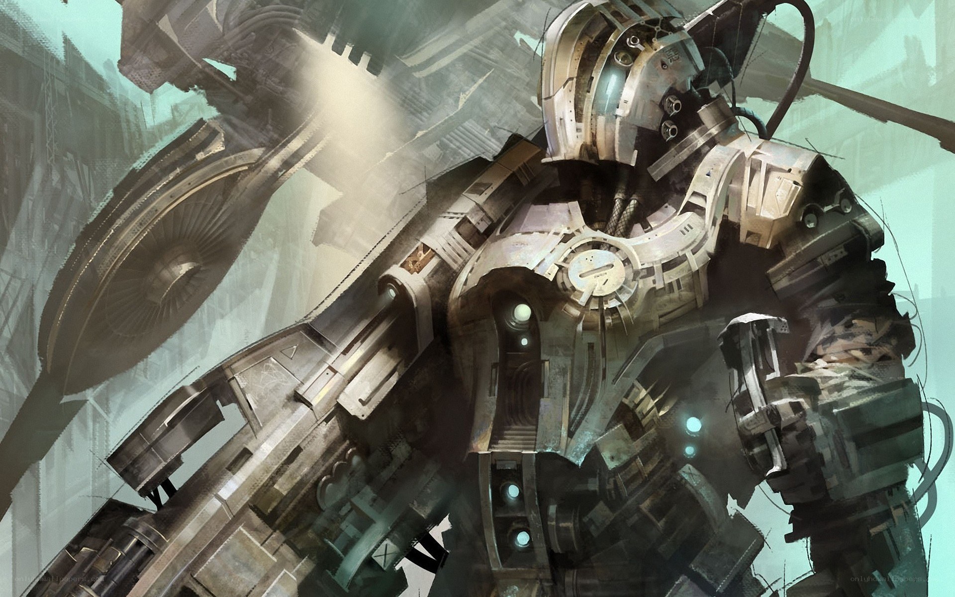 mech in a futuristic city