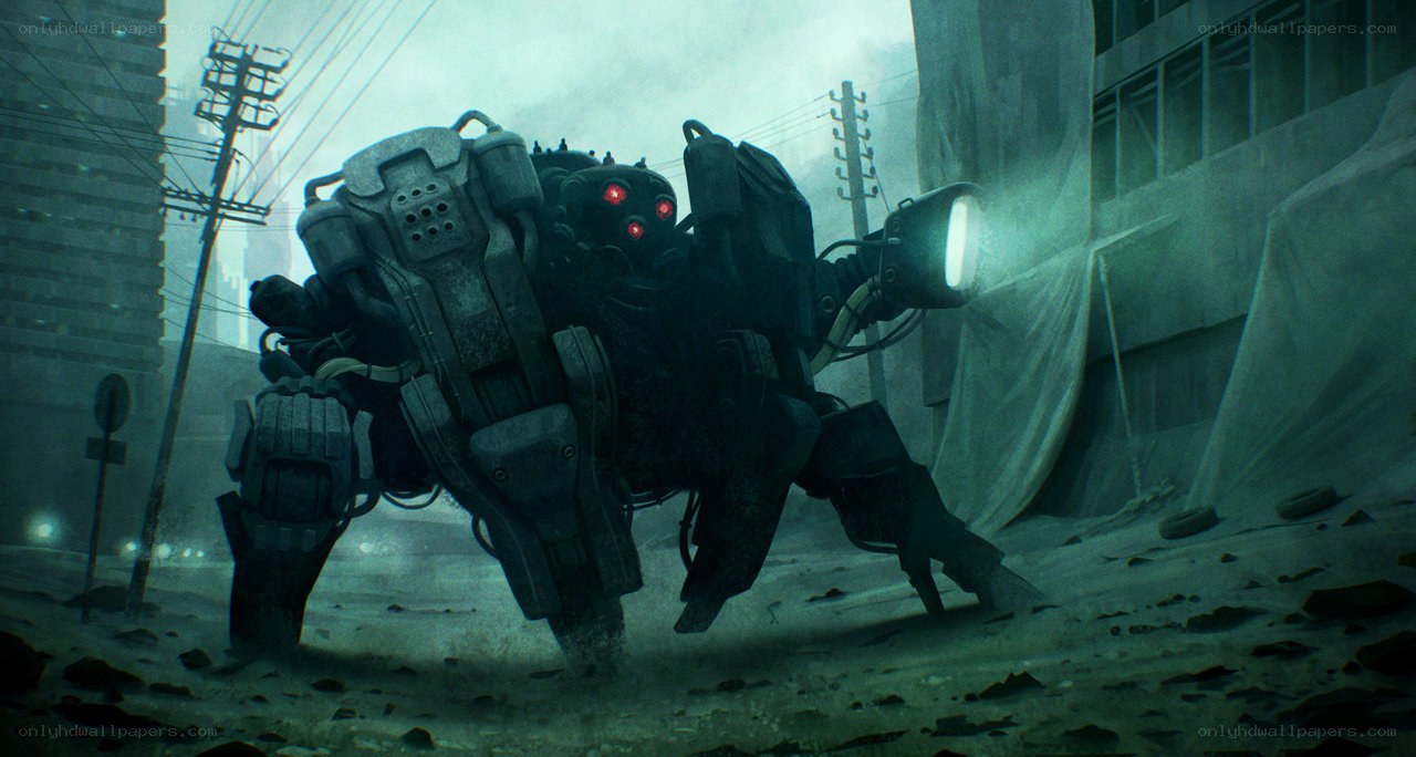 Mech in a post-apocalyptic city
